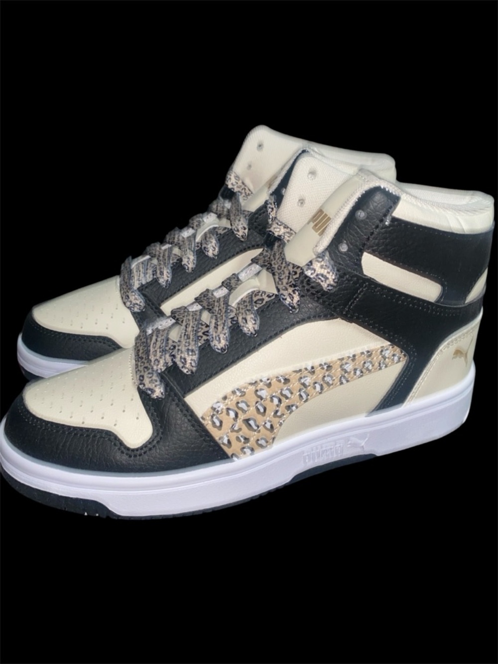 Puma Women's Mid-Top Sneakers in Cream, Black & Leopard Print size 4